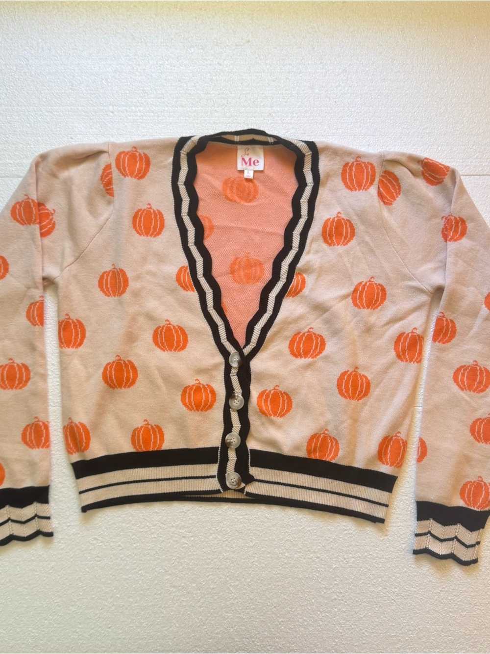 So Me Knit Pumpkin Pattern Cardigan Women's Large